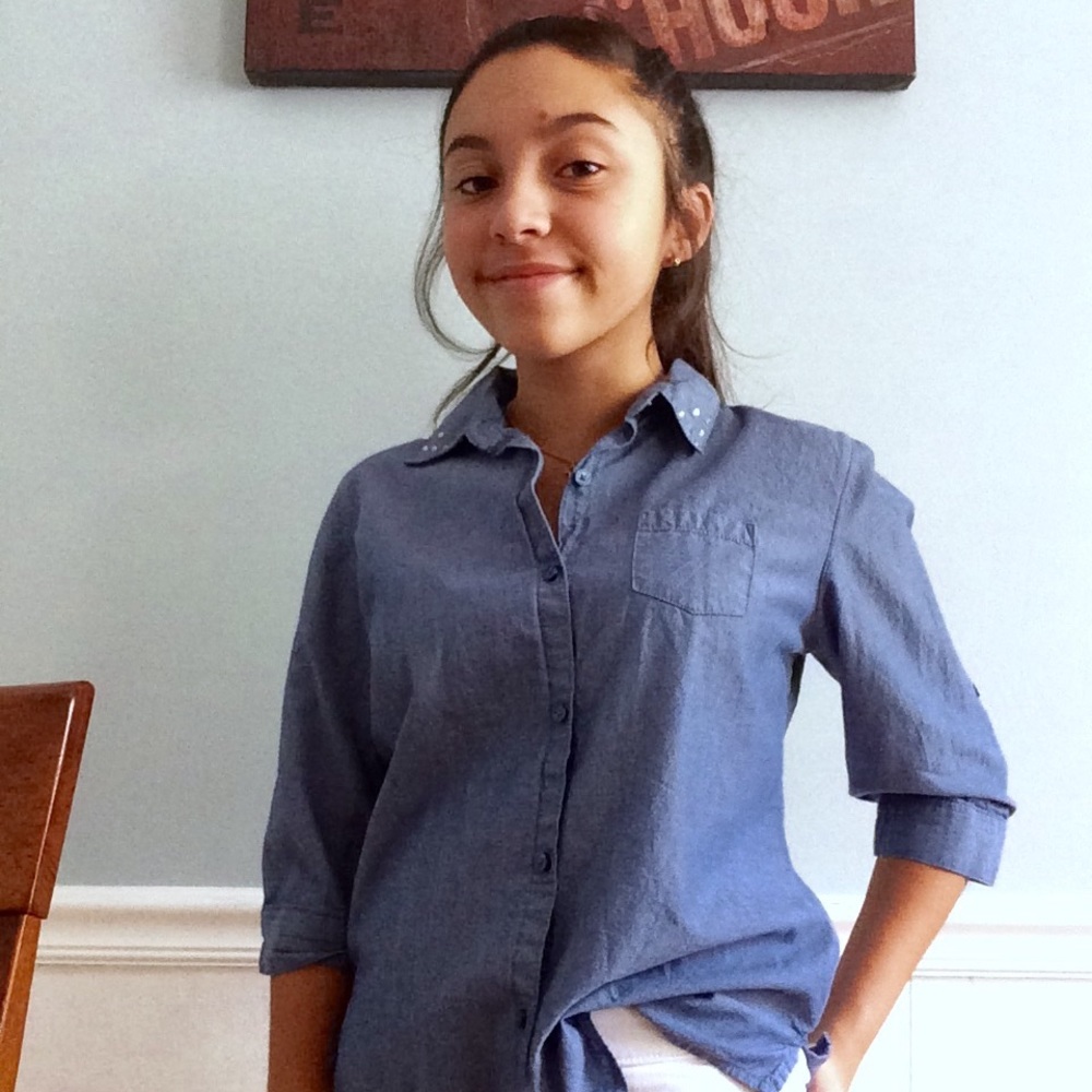 blue button down shirt